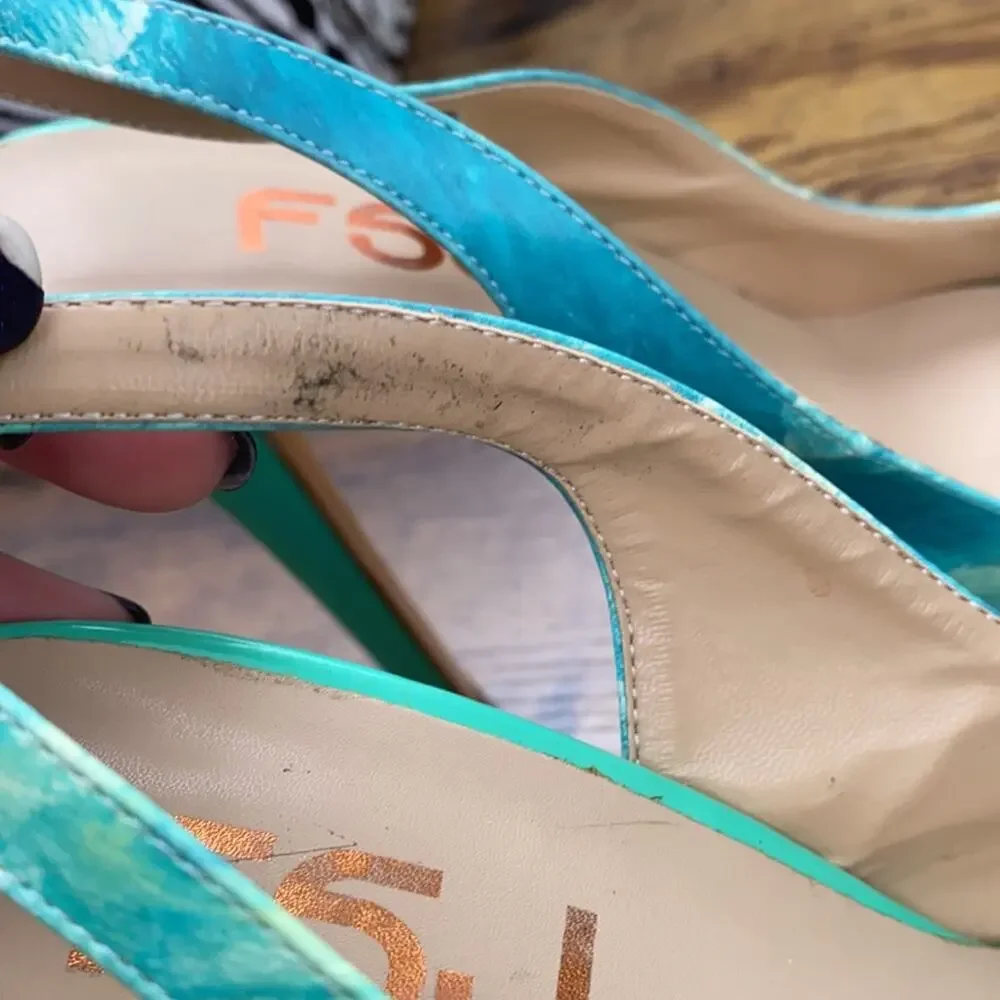 FSJ Blue & Green Abstract Paint Design Platform Slingback 5.5” + Heel - Picture 11 of 12